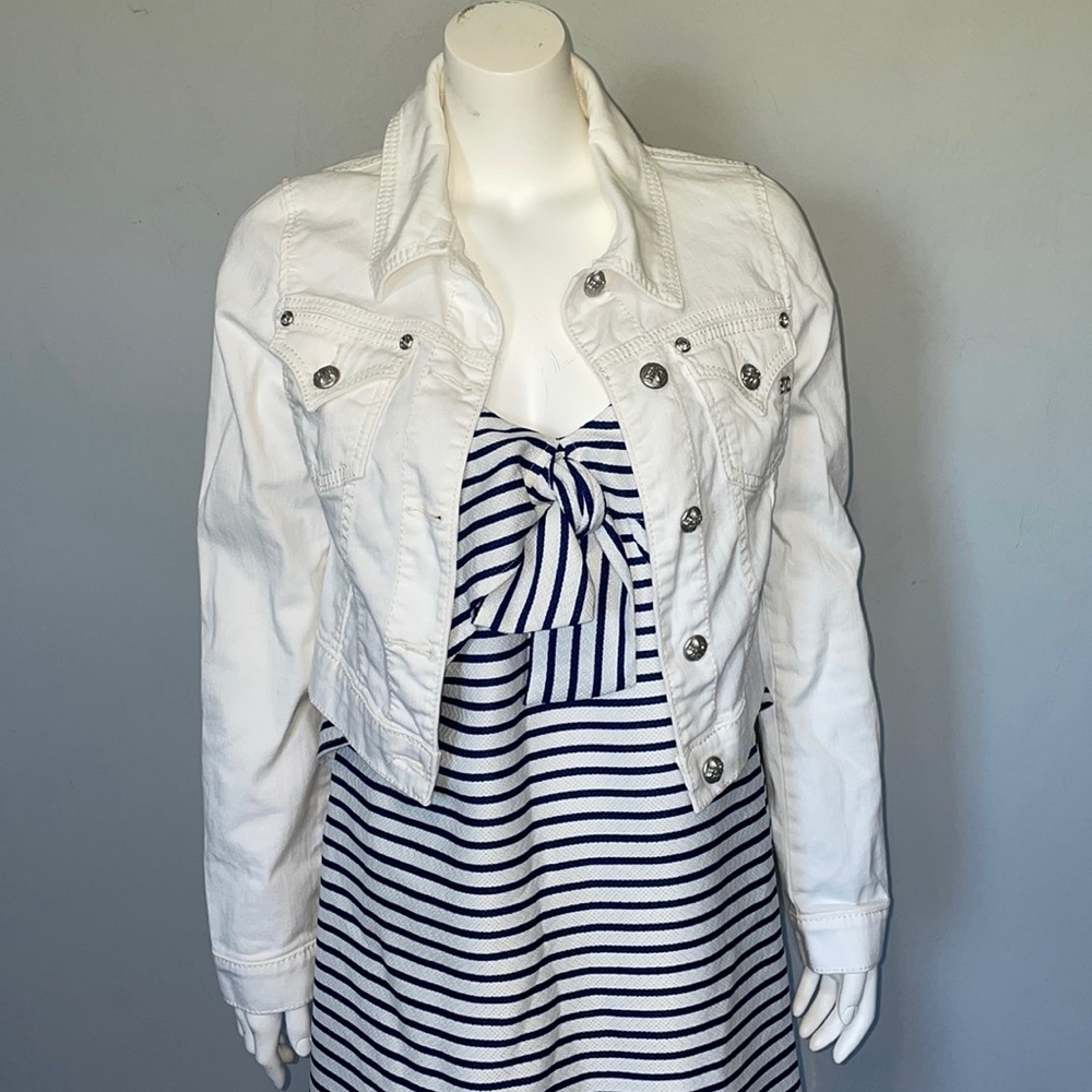 Miss Me White Crop Jean Jacket- EUC